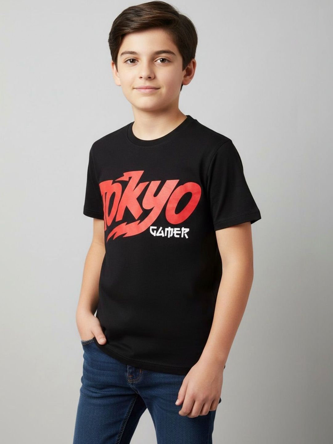 V-Mart Boys Black Cotton Tshirts