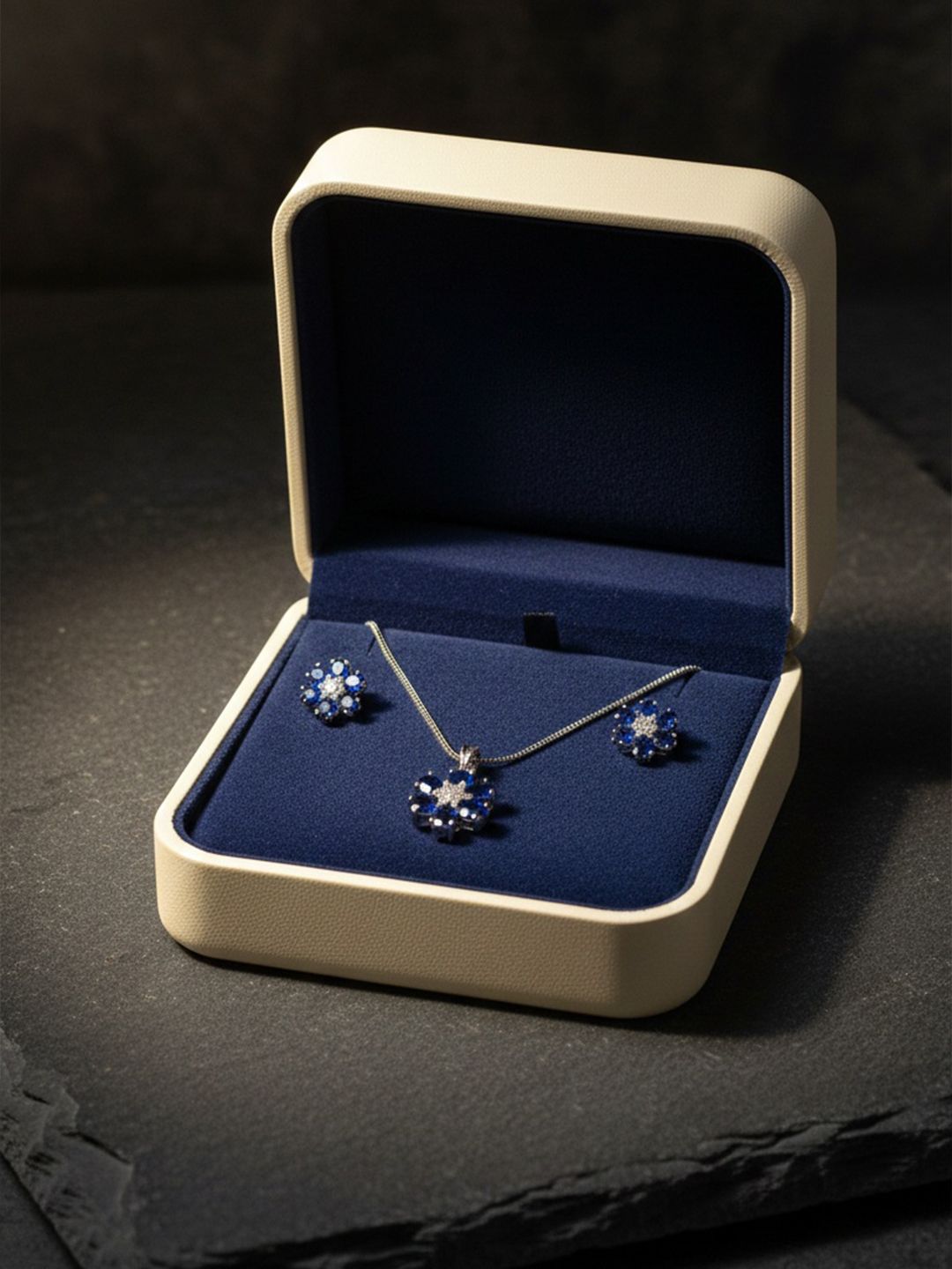Shineher Silver-Plated Enamelled Stone-Studded Pendant and Earrings