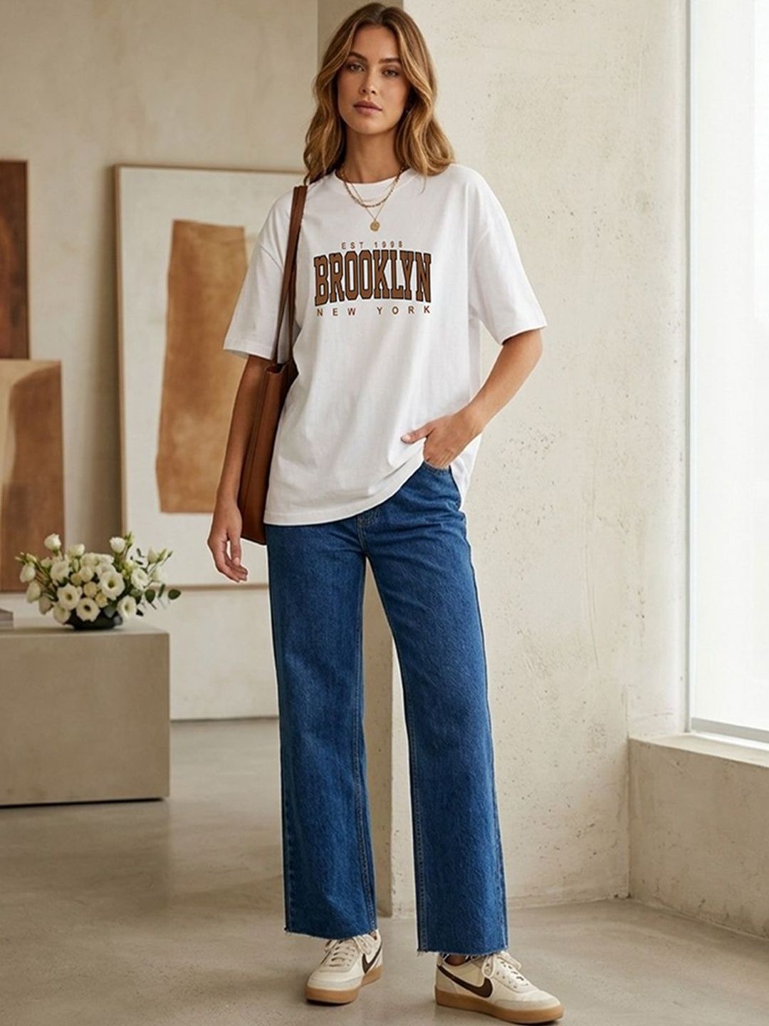COLORCART Women Graphic Printed White Oversized T-shirt