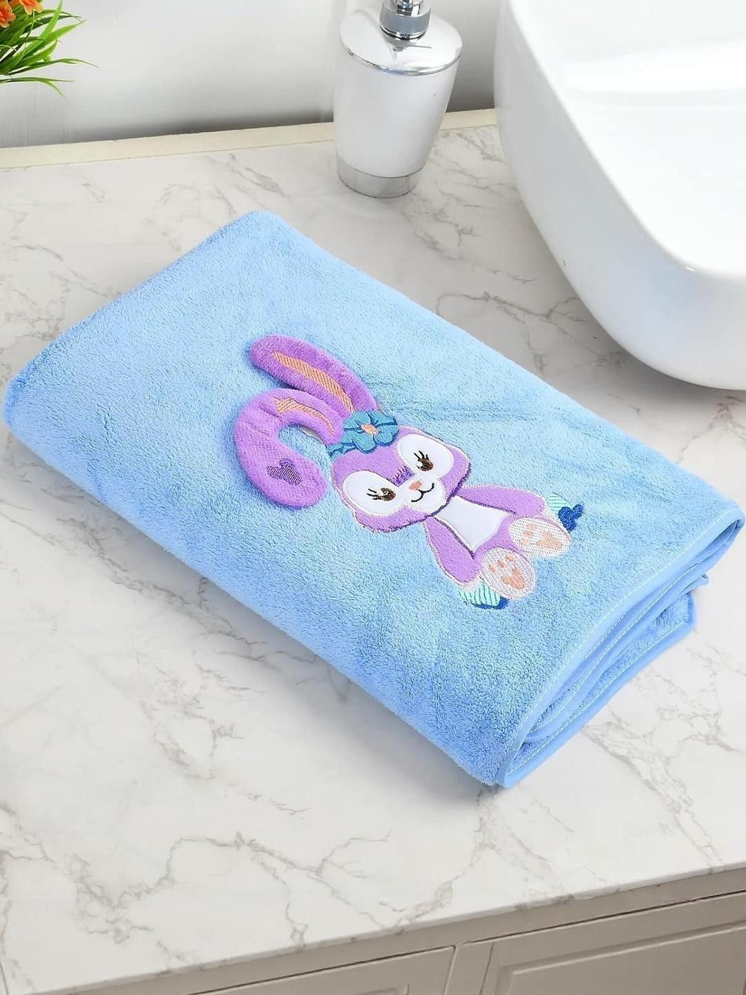 Cotton Bolls Textiles Kids Blue & Purple Printed 300 GSM Bath Towel