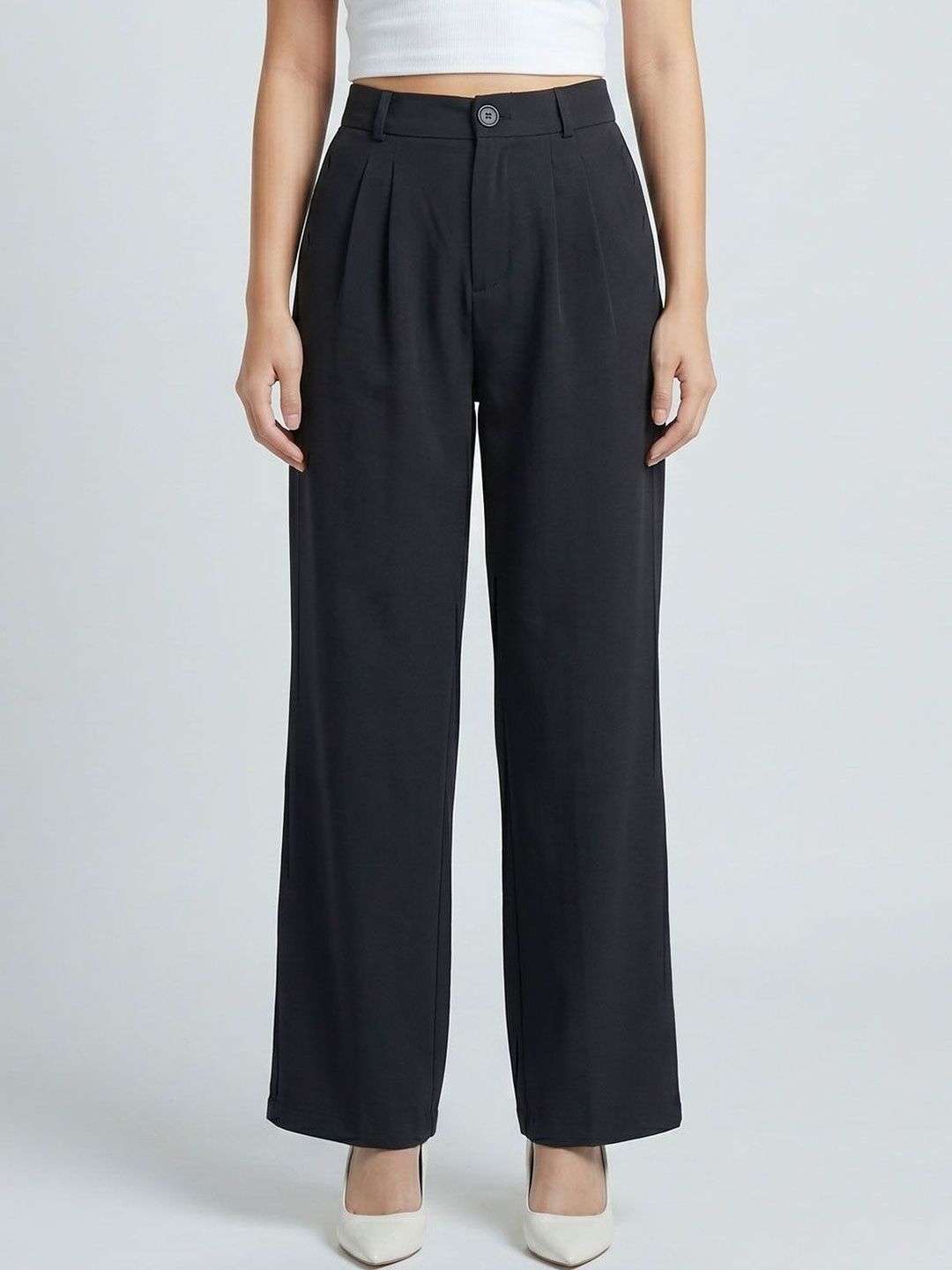 Sheluxe Women Comfort Straight Fit High-Rise Pleated Trousers