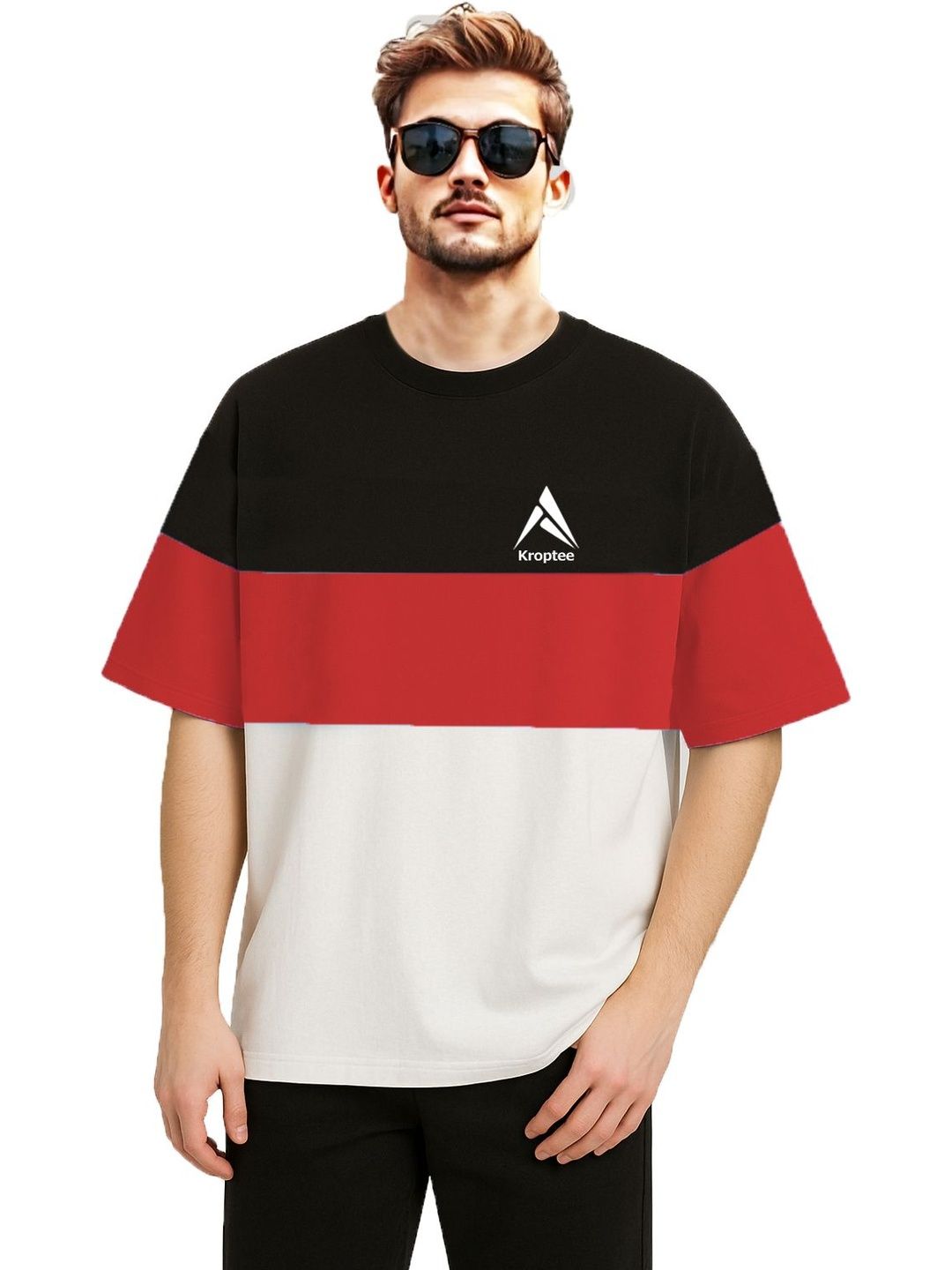 Kroptee Men Oversized Colourblocked T-shirt