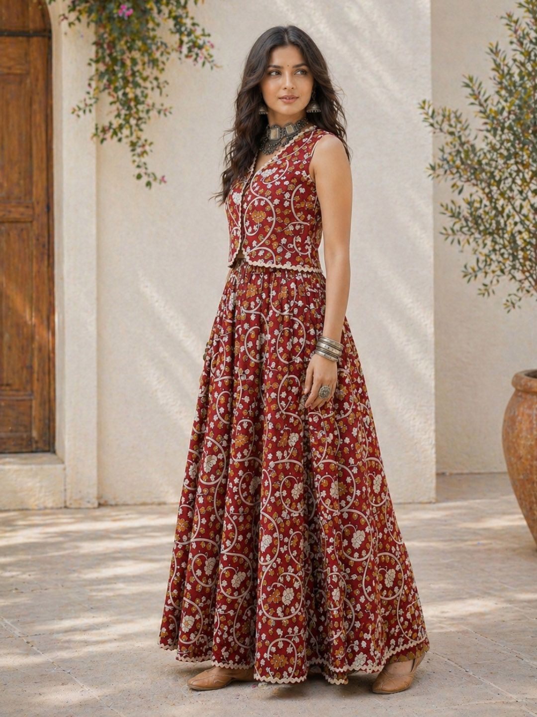 Indie Florals Cotton Printed Top with Skirt 3
