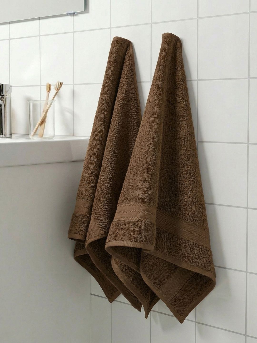Monte Carlo 2-Pcs Brown Textured Pure Cotton 380 GSM Hand Towels