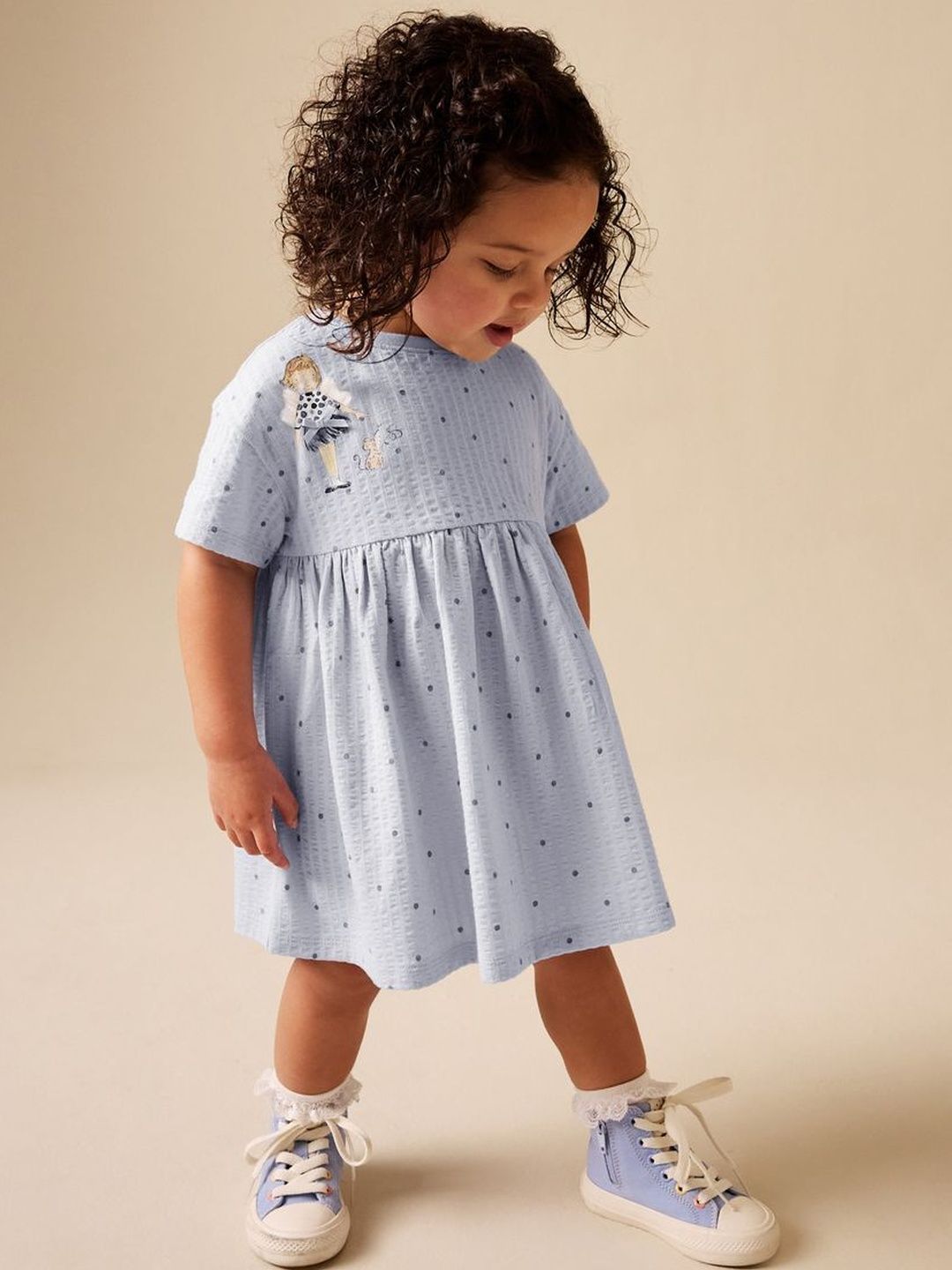 Girls Polka Dots Round Neck Dress 5