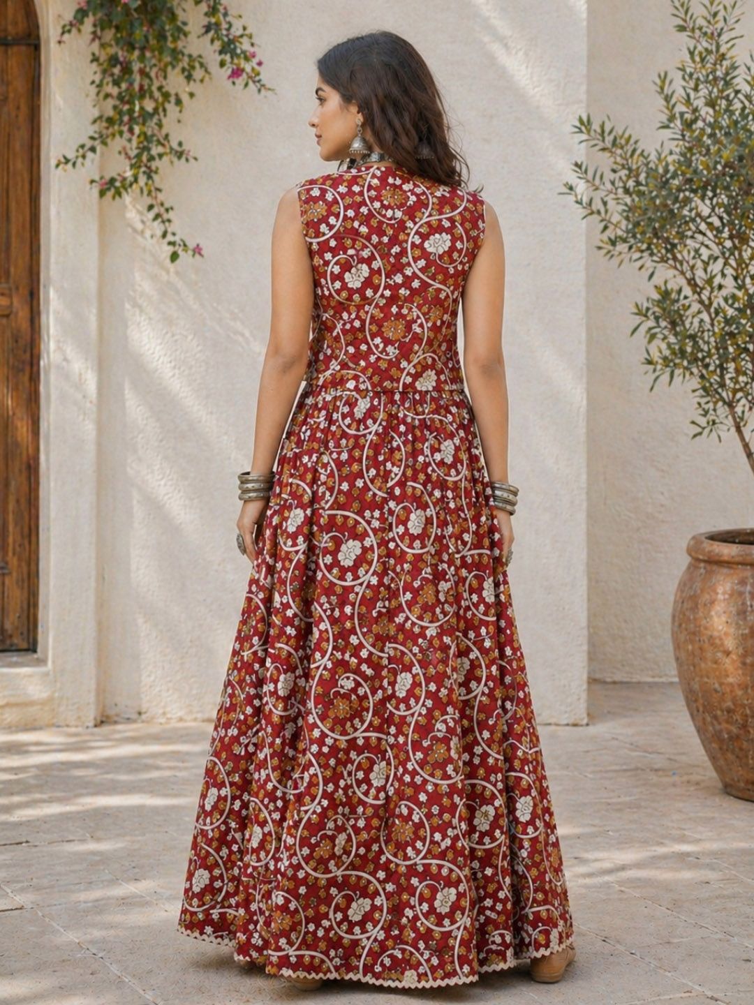 Indie Florals Cotton Printed Top with Skirt 4