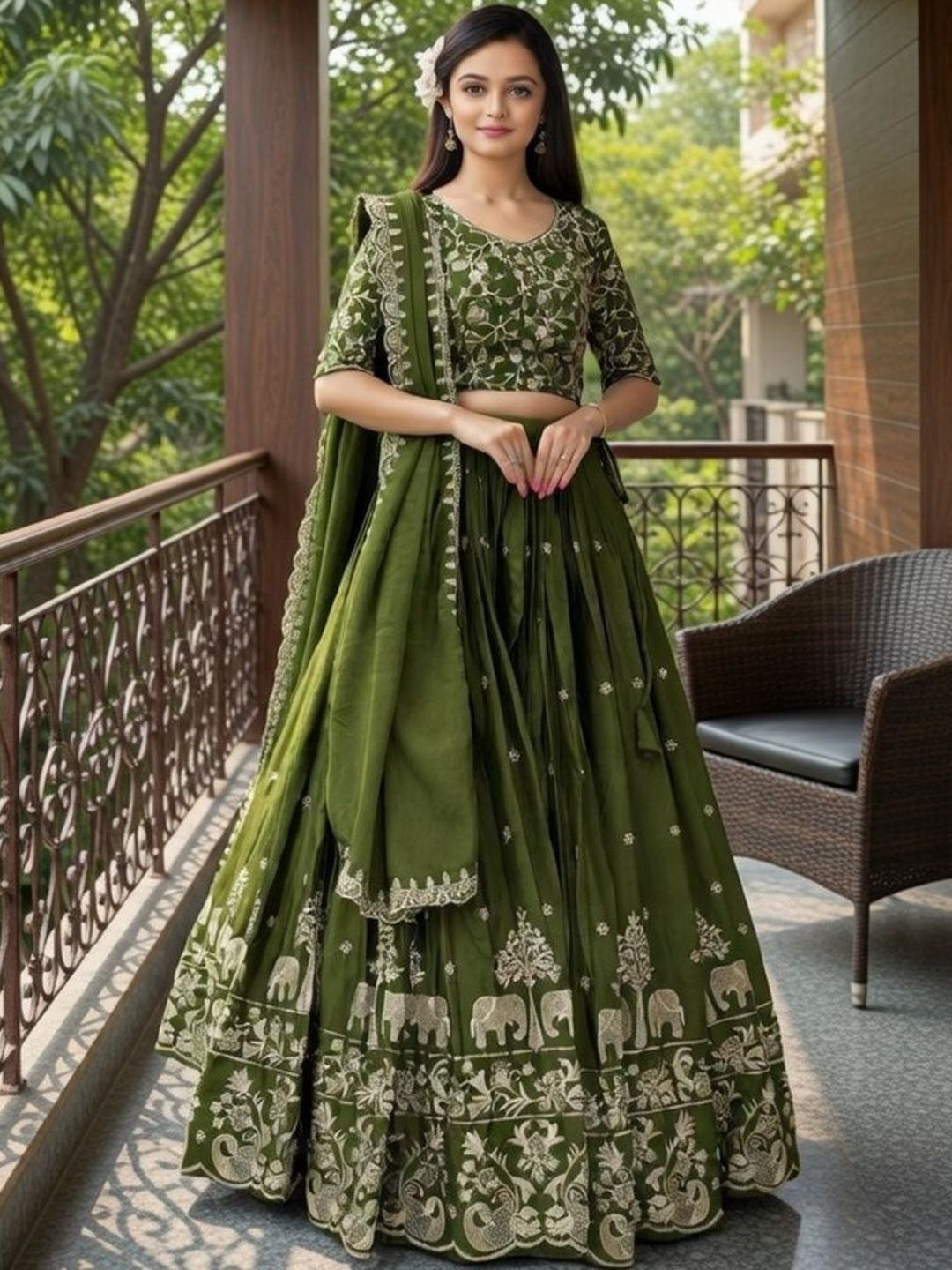 Closin Girls Embroidered Thread Work Semi-Stitched Lehenga & Blouse With Dupatta