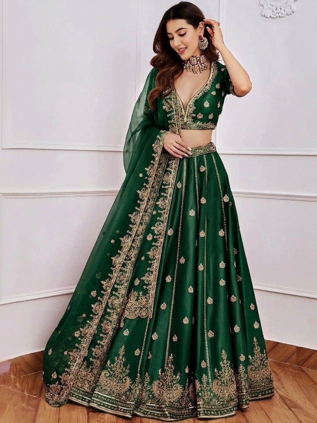Embroidered Semi-Stitched Lehenga & Blouse With Dupatta 3