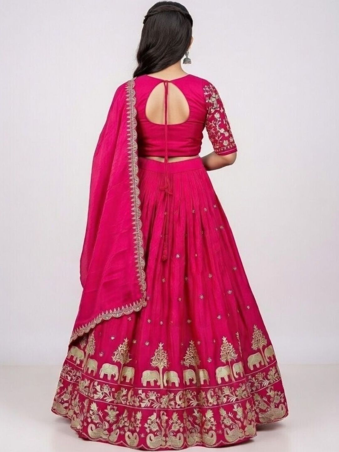Girls Embroidered Thread Work Semi-Stitched Lehenga & Blouse With Dupatta 2