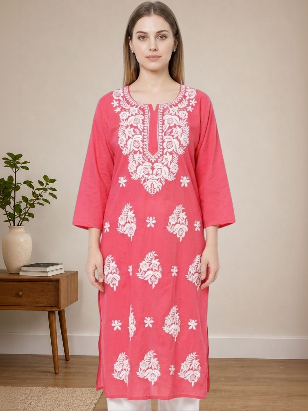 myplusfashion Ethnic Motifs Embroidered Chikankari Chikankari Kurti