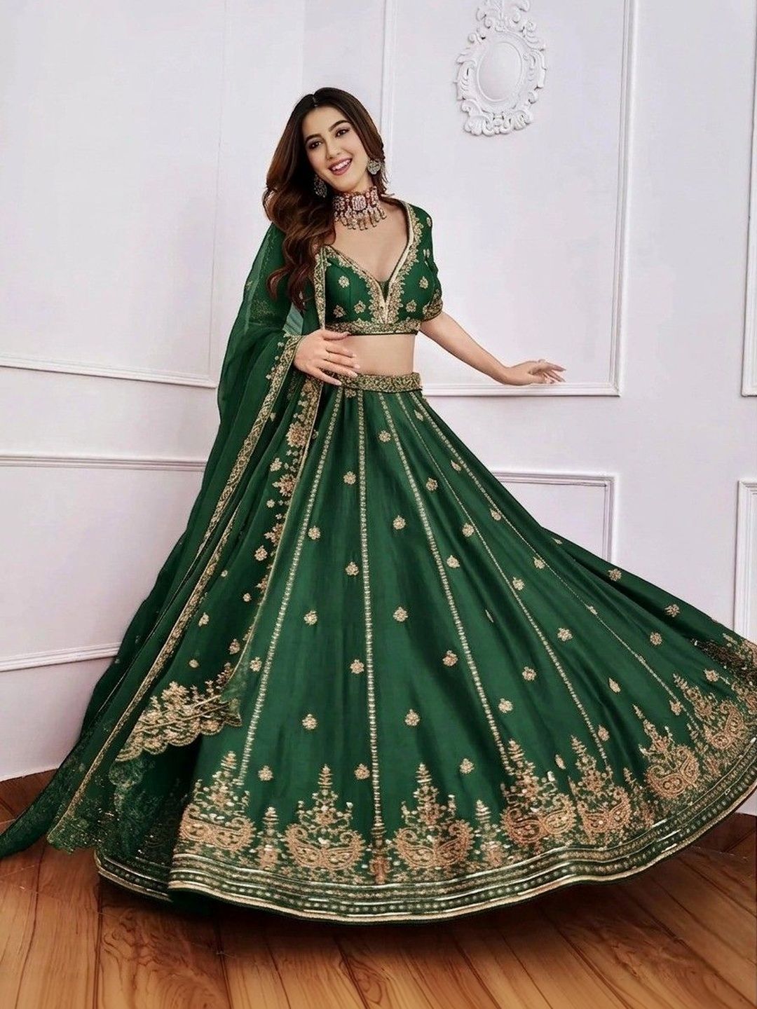 Embroidered Semi-Stitched Lehenga & Blouse With Dupatta 4