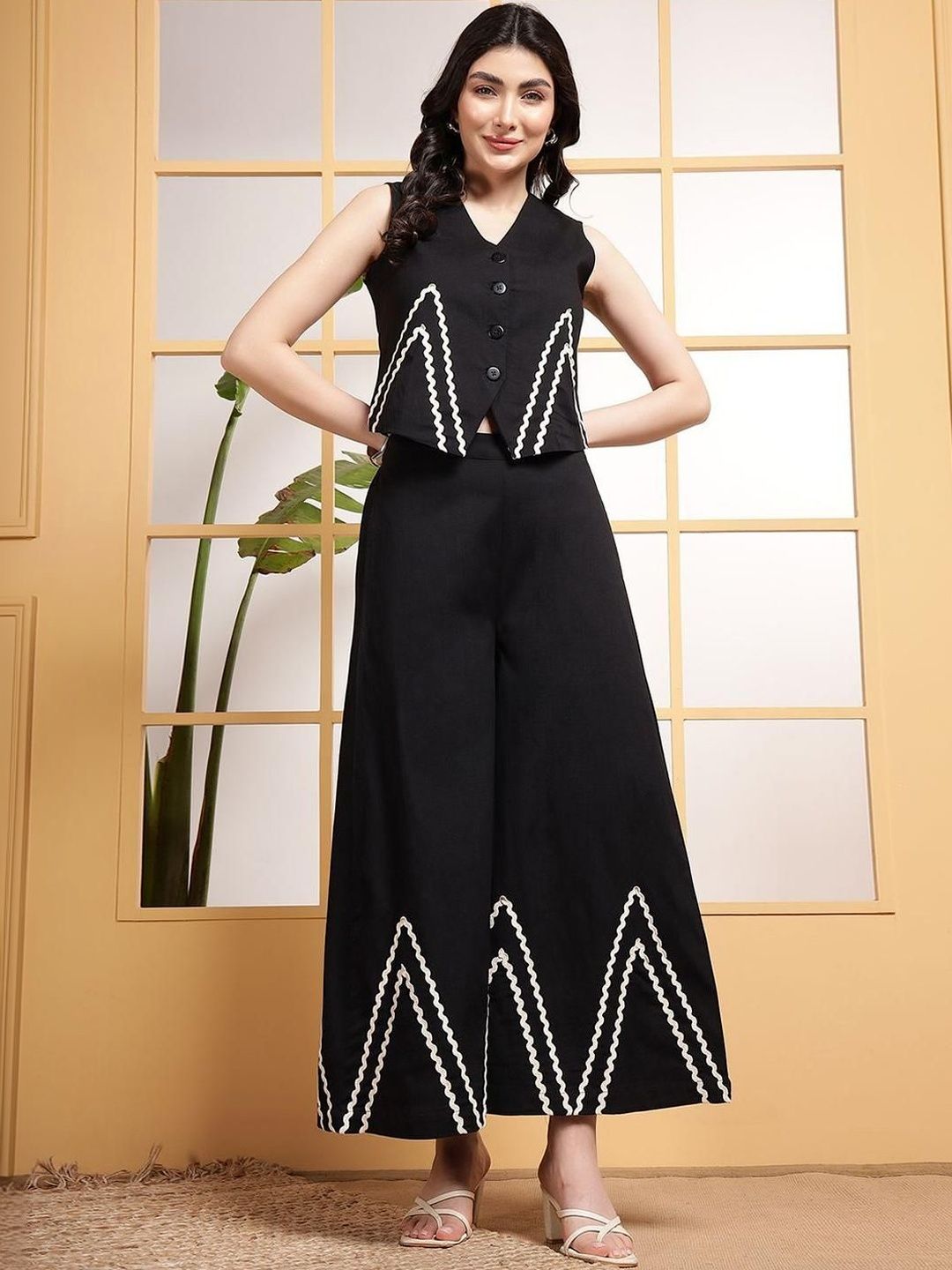 Kapda kissa Cotton Self Design Vest Top with Palazzos