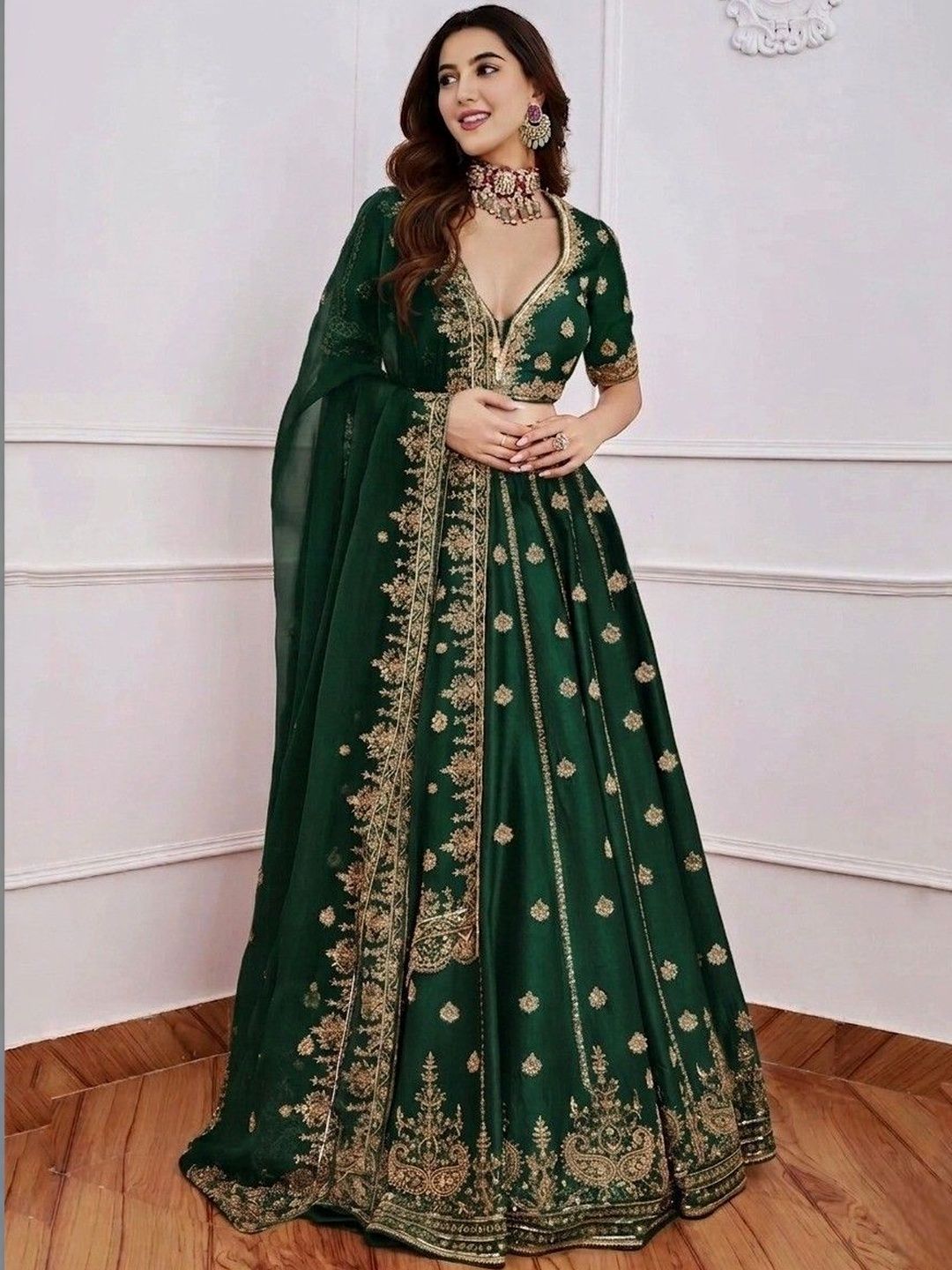 Embroidered Semi-Stitched Lehenga & Blouse With Dupatta 5