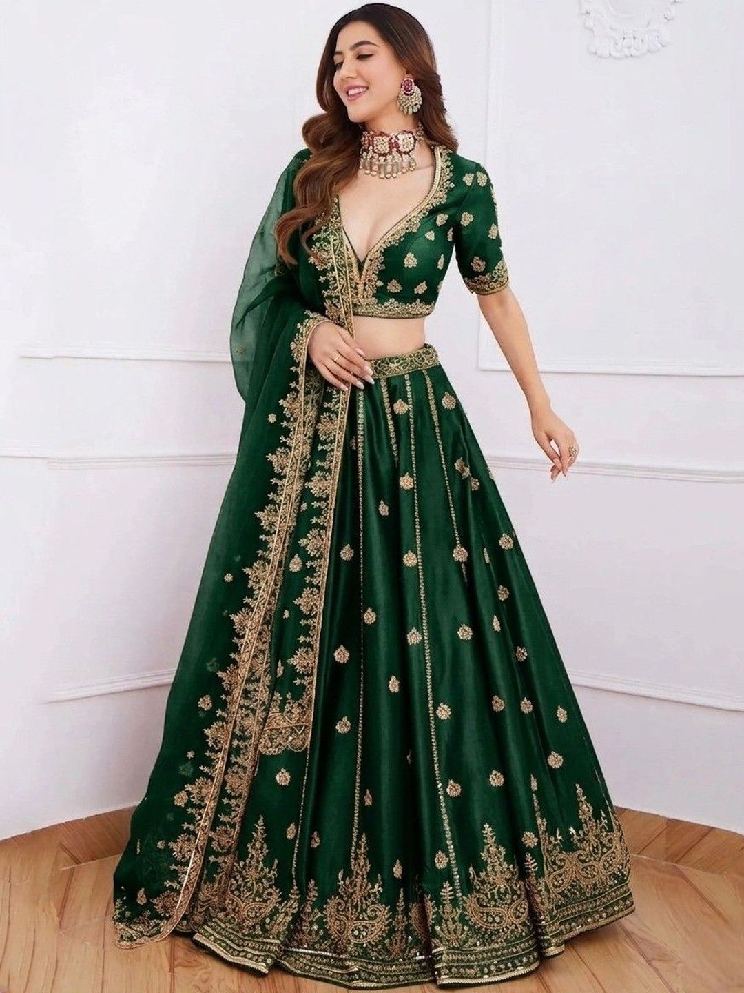 Embroidered Semi-Stitched Lehenga & Blouse With Dupatta