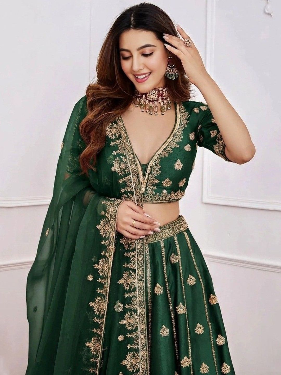 Embroidered Semi-Stitched Lehenga & Blouse With Dupatta 2