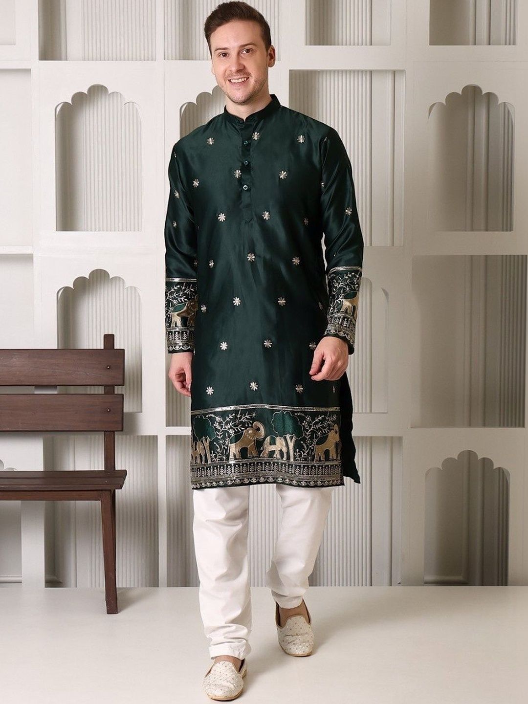 SHROBH Men Ethnic Motifs Embroidered Thread Work Kurta