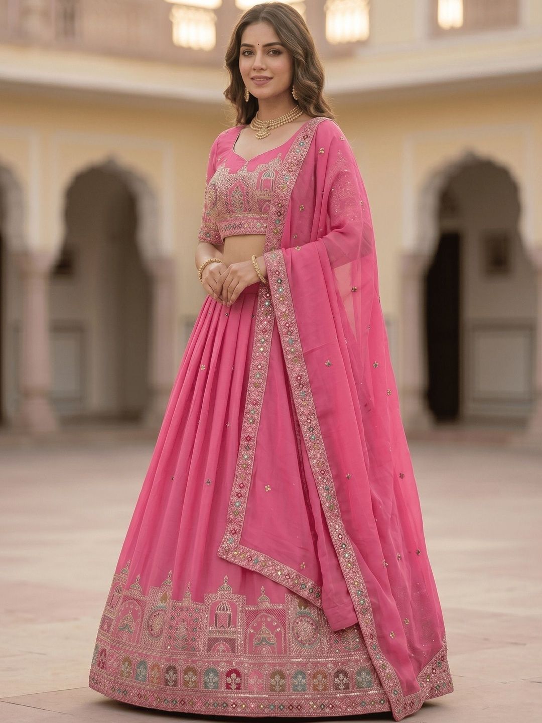 Embroidered Sequinned Semi-Stitched Lehenga & Blouse With Dupatta 2