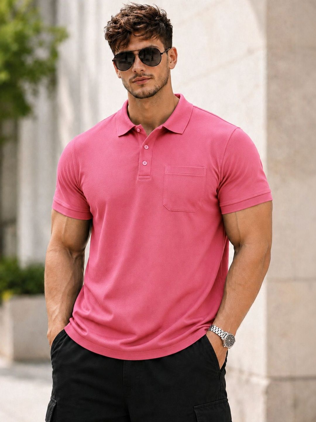 SCUBA Men Polo Collar Pockets T-shirt