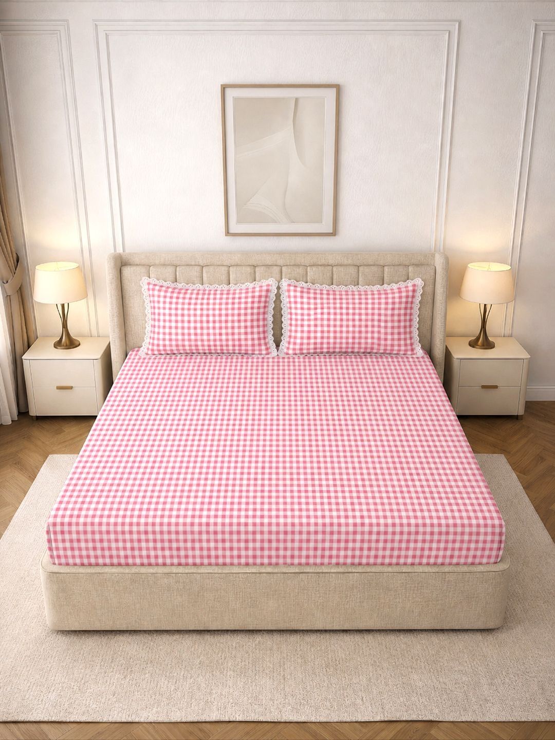 MORADO Pink 130 TC King Bedsheet with 2 Pillow Covers