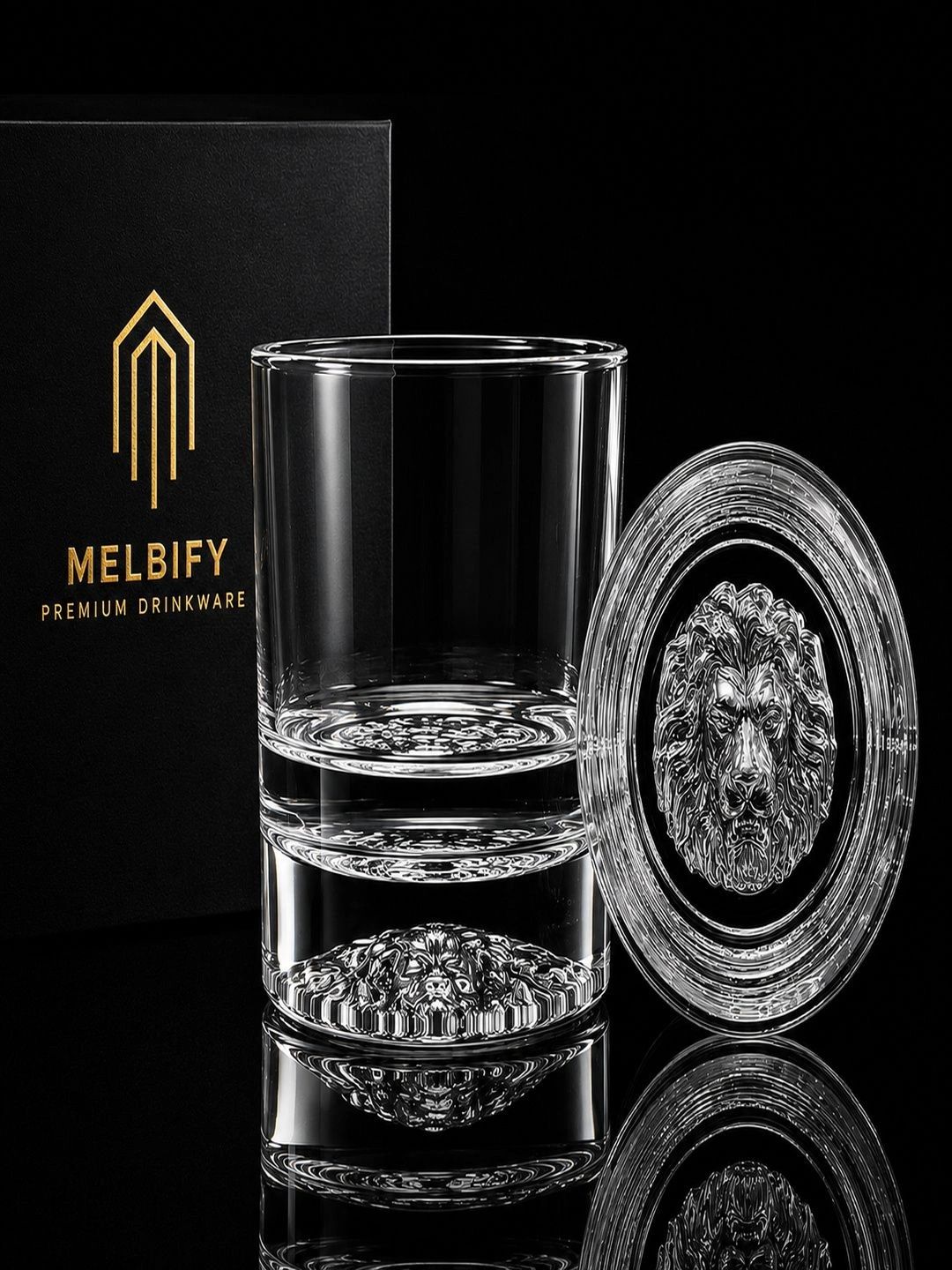 MELBIFY Transparent 2 Pieces Plain Lion Whiskey Glass 300 ml each