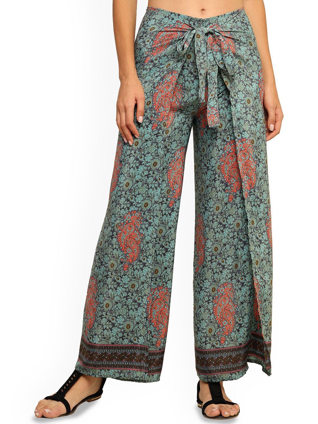GALE GIRLS Women Ethnic Motifs Printed Comfort Convertible Pleated Trousers