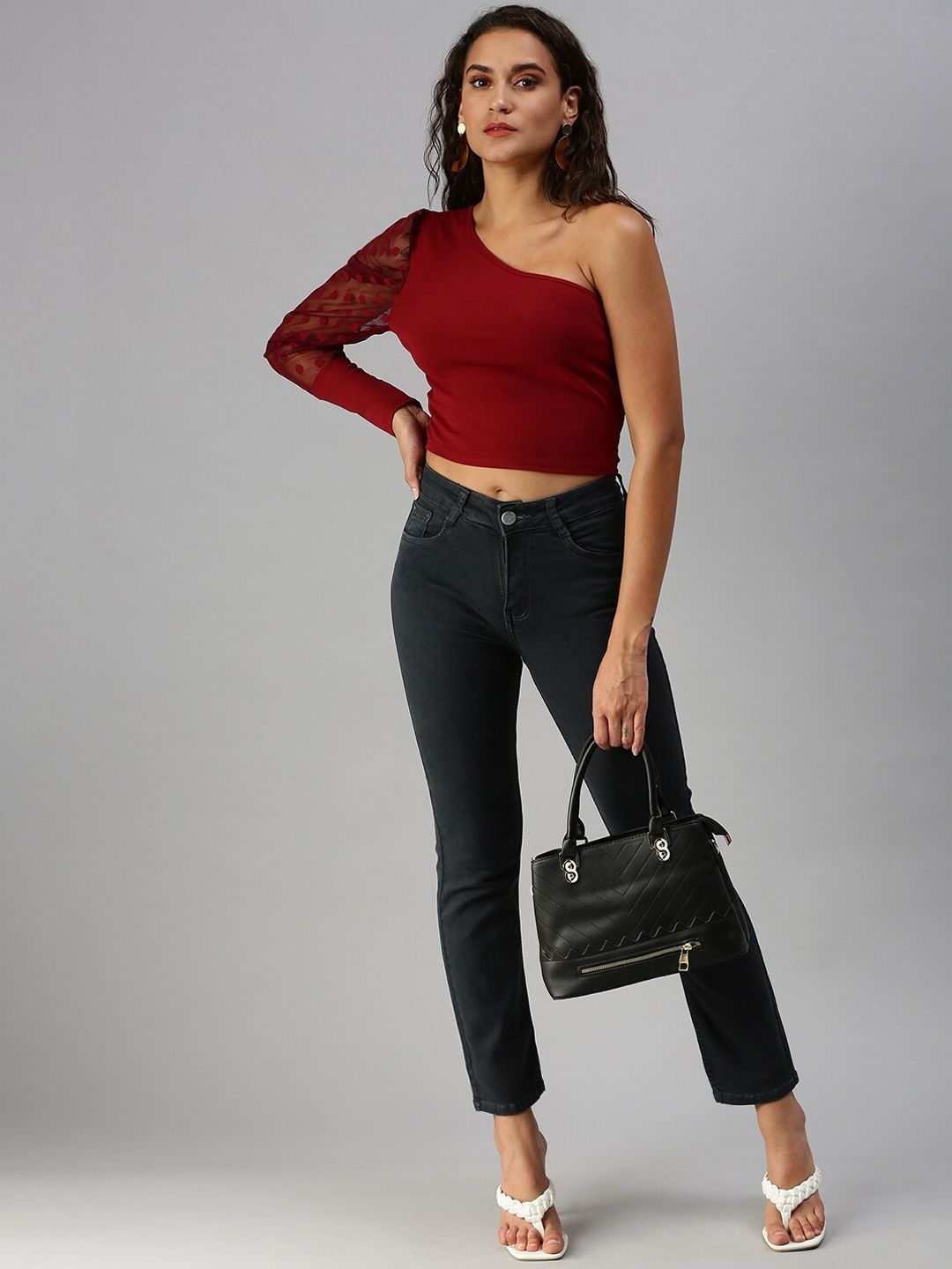 SHOWOFFFF Women Grey Straight Fit High-Rise Stretchable Jeans