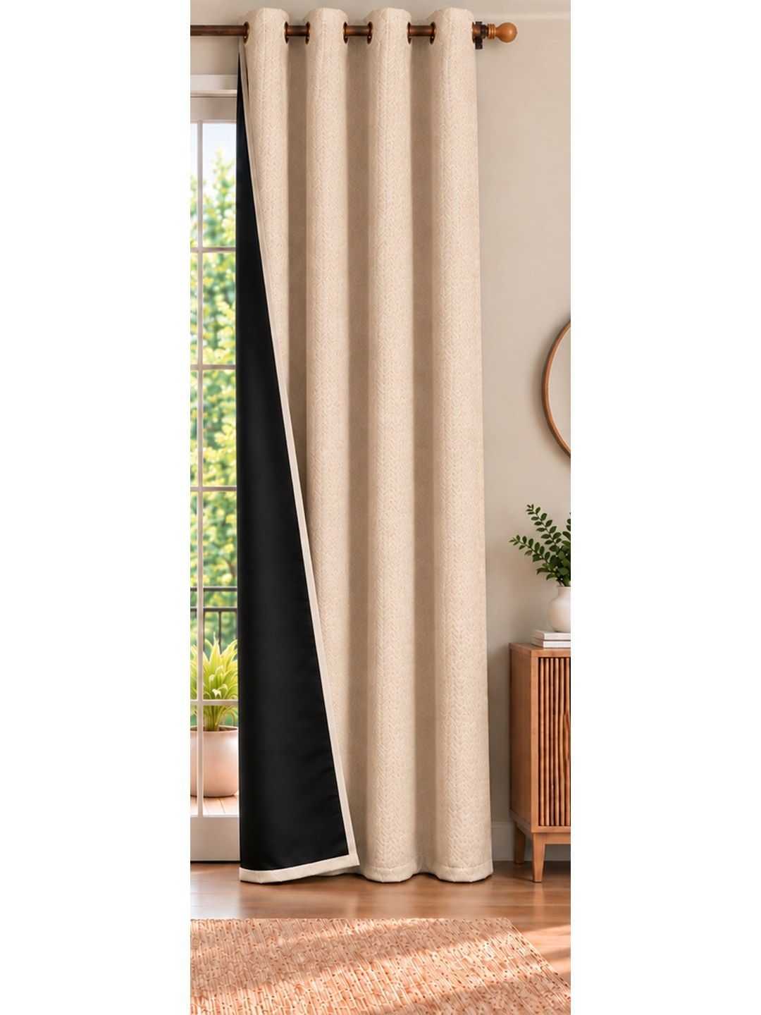 HOMEMONDE Blackout Self Design Polyester Eyelet Door Curtain - 8 Feet