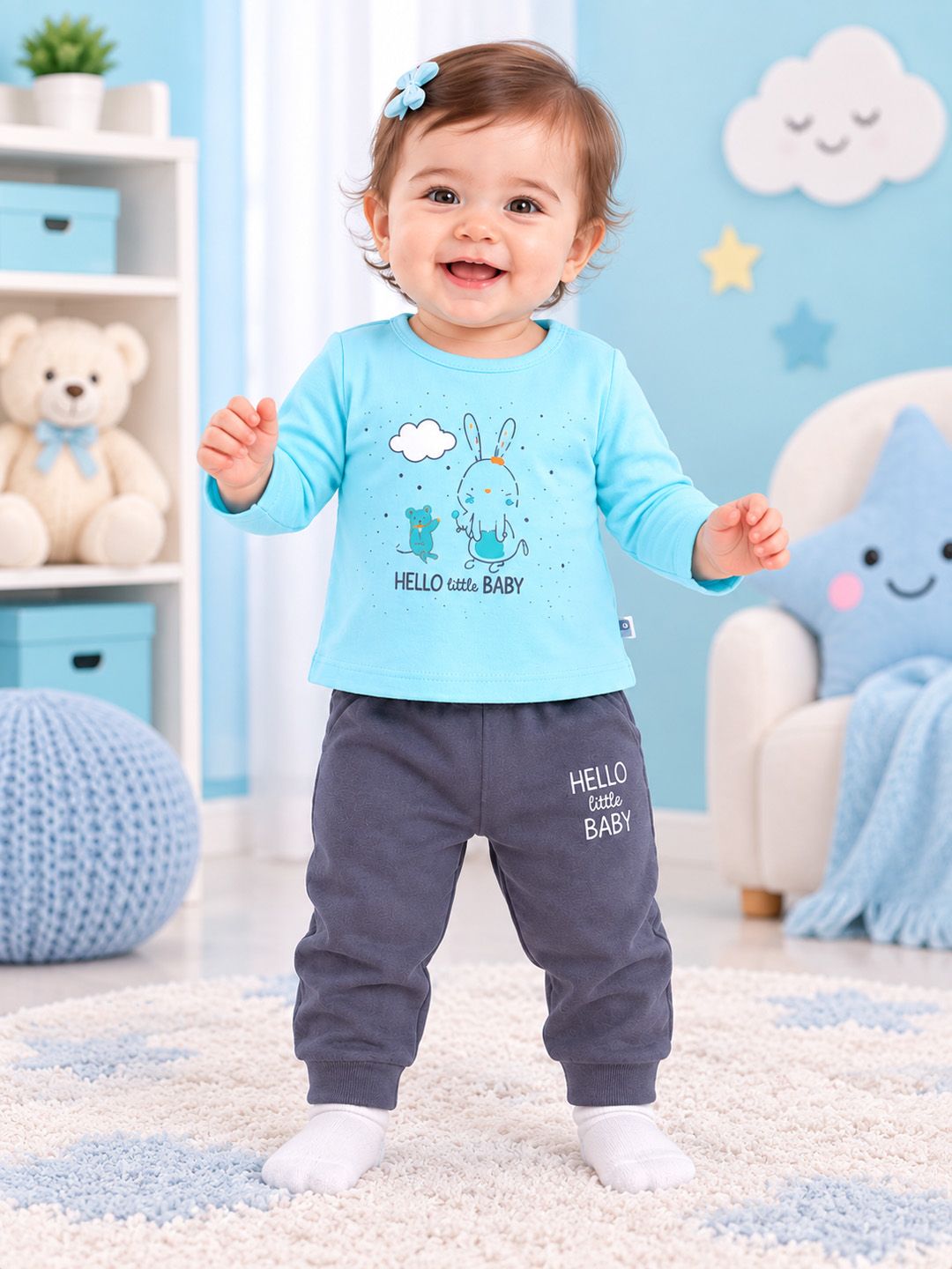 Buy YK X Tinyo Infant Girls Pure Cotton Printed T Shirt & Joggers -  - Apparel for Girls