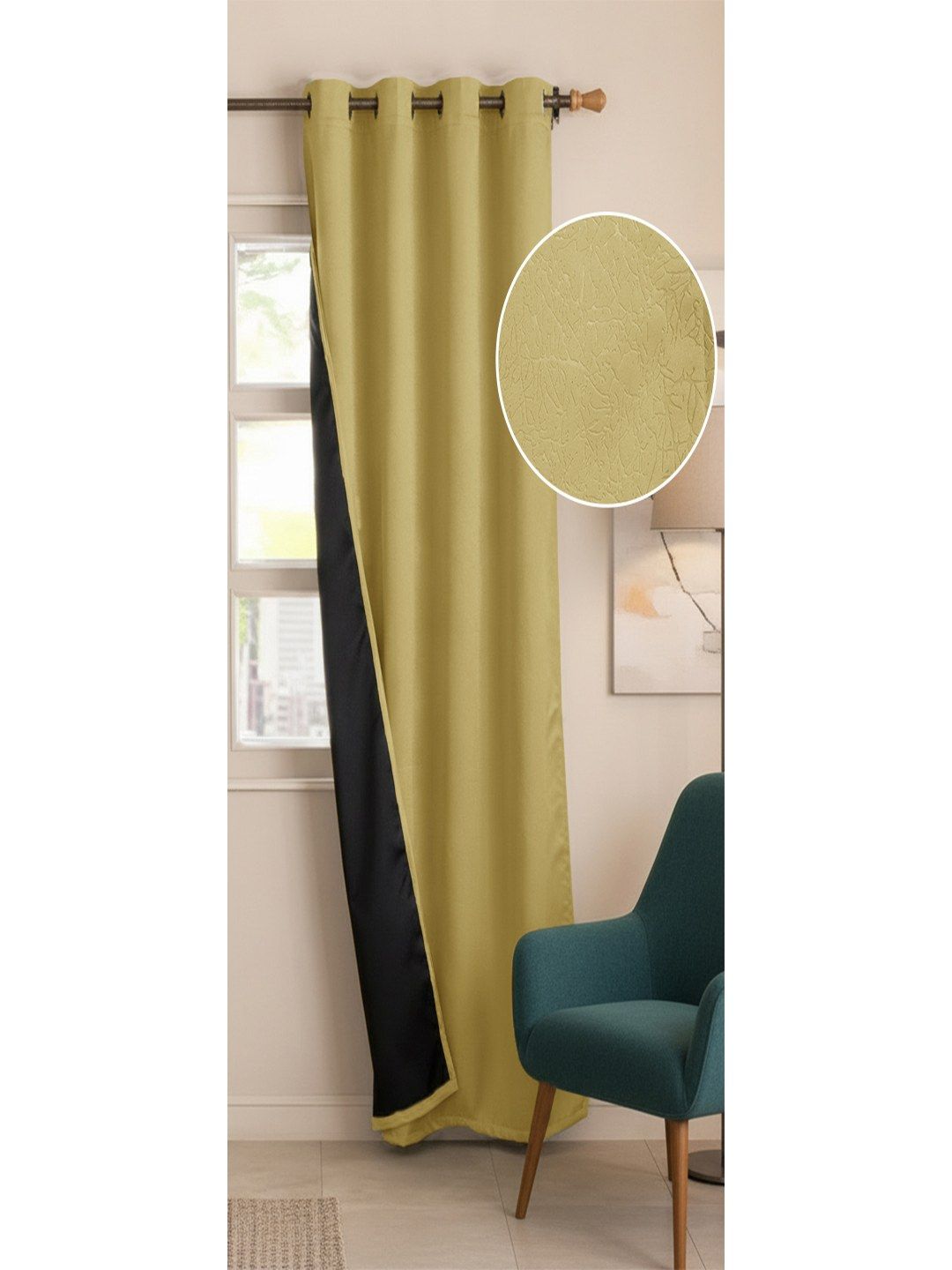 HOMEMONDE 1 Piece Beige Self Design Blackout Door Curtains