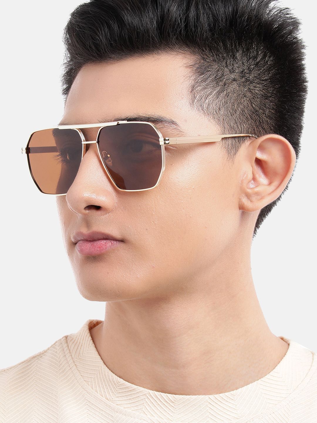 Buy Carlton London Men Gold Toned With Brown Polarised Lens Oversized Sunglasss -  - Accessories for Men