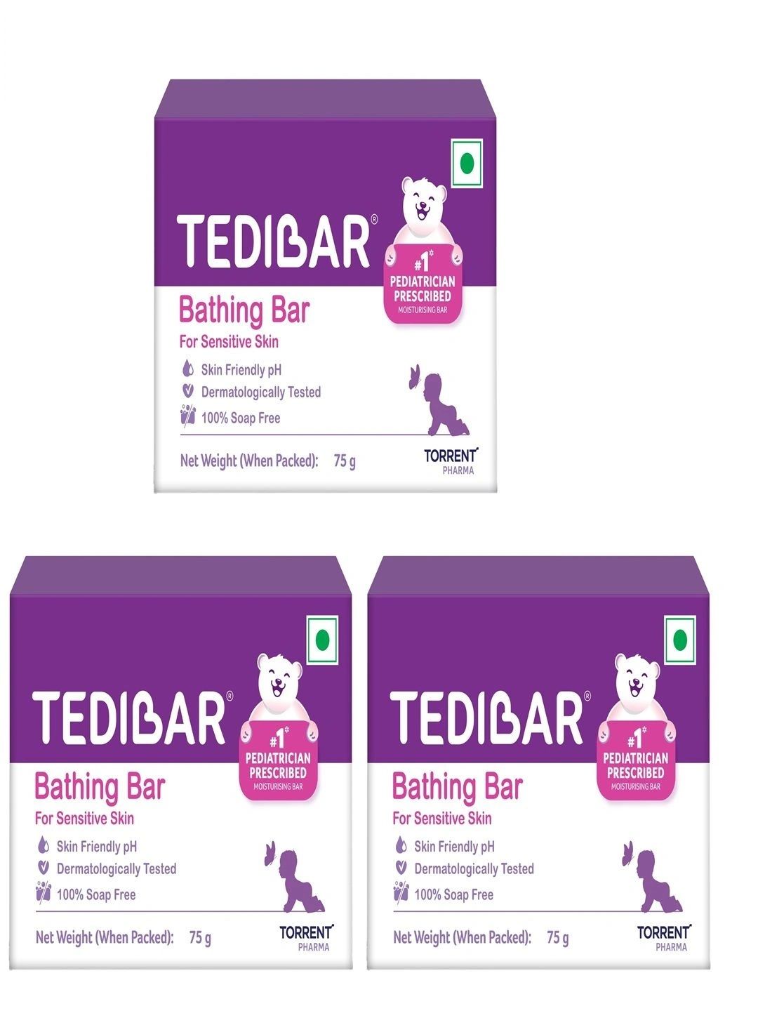 Tedibar Set Of 3 Moisturizing Baby Bathing Bar - 75 g Each