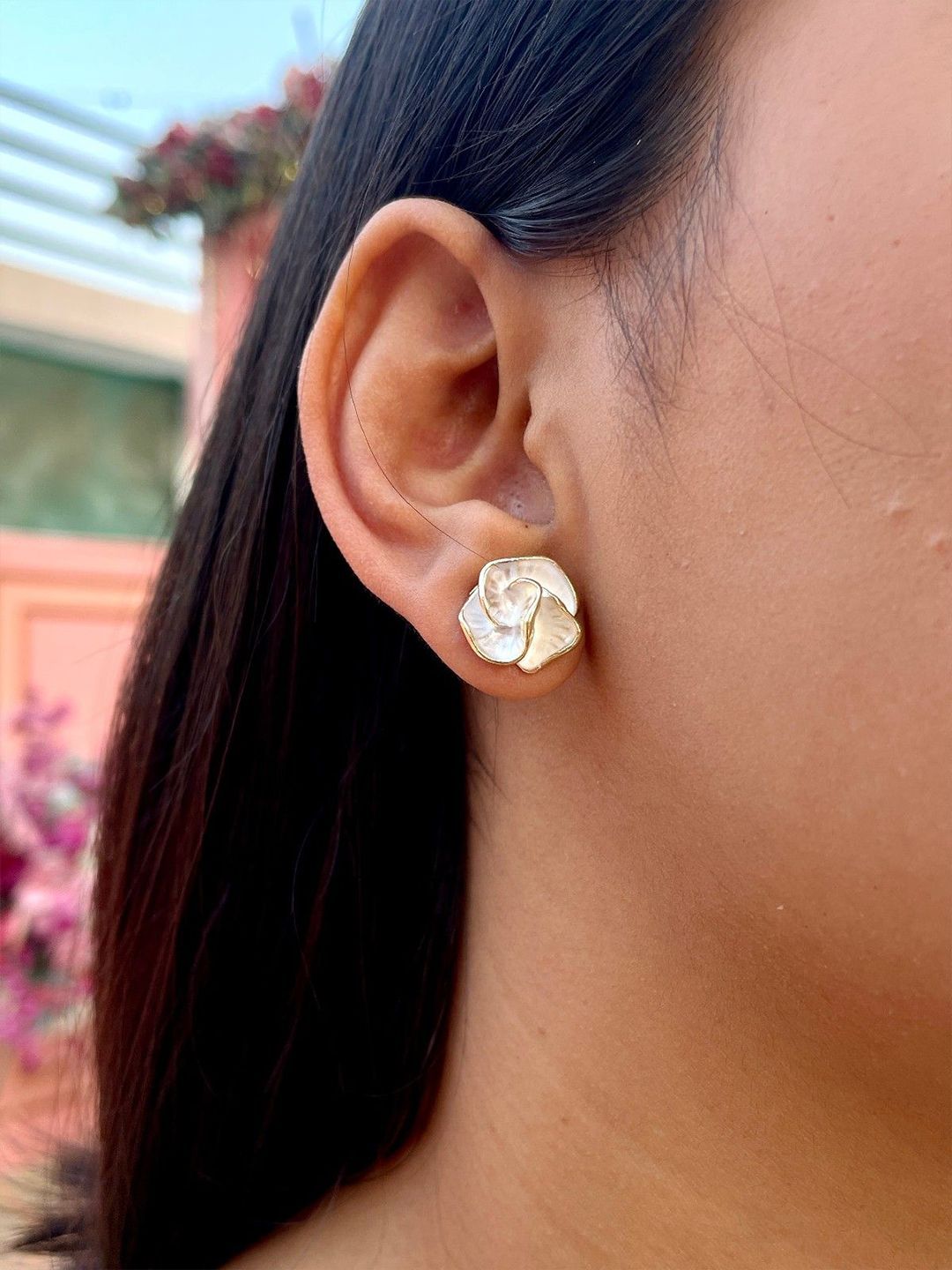 ISHKAARA Gold-Plated Rosy Flower Studs Earrings