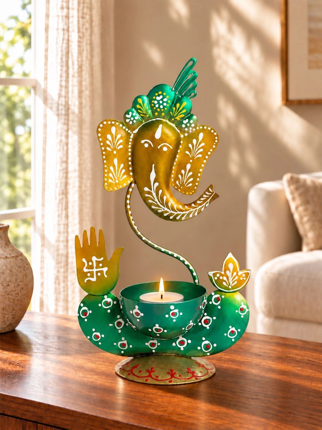 Buy Golden Peacock Ganesha Diya Tealight Holder For Pooja, Home Decor & Festive Gifting -  - Home for Unisex