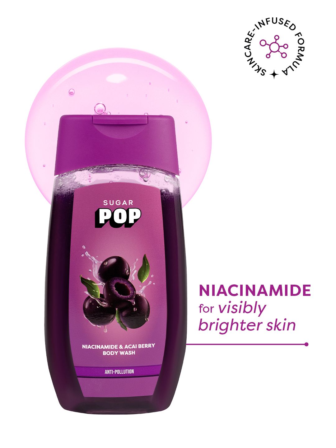 SUGAR POP Niacinamide & Acai Berry Anti-Pollution Body Wash for Even Skin Tone - 250 ml