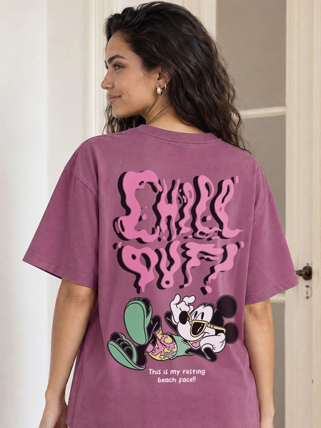 Bewakoof Official Disney Merchandise Mickey Mouse Printed Cotton Oversized T-shirt