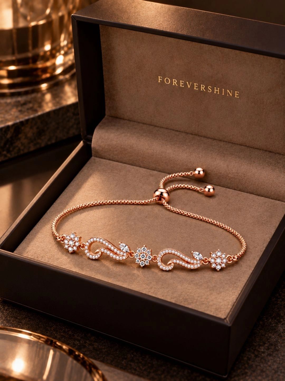 Forevershine Women Cubic Zirconia Rose Gold-Plated Charm Bracelet
