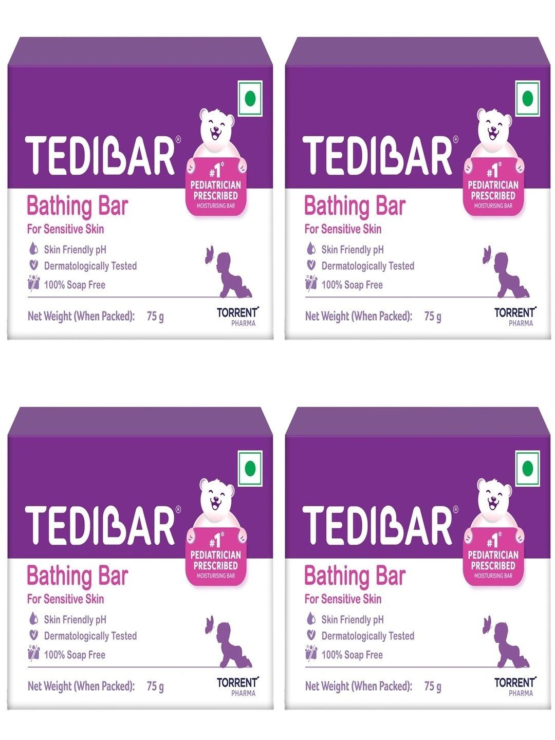 Tedibar Set Of 4 Moisturizing Baby Bathing Bar - 75 g Each