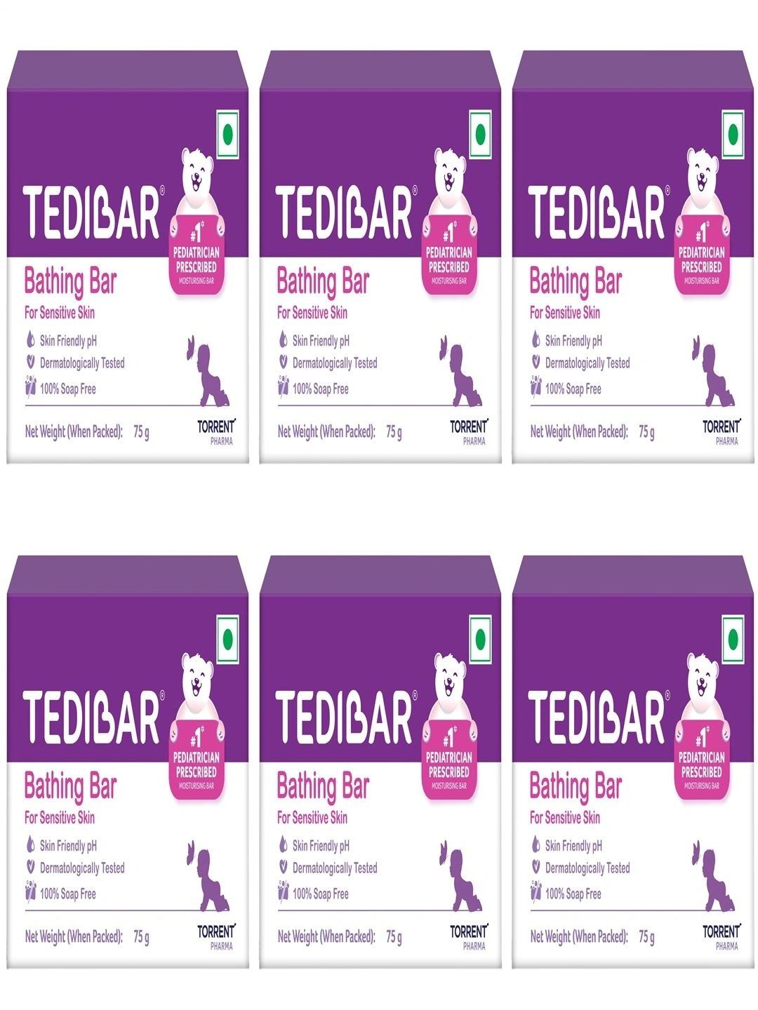 Tedibar Set Of 6 Moisturizing Baby Bathing Bar - 75 g Each