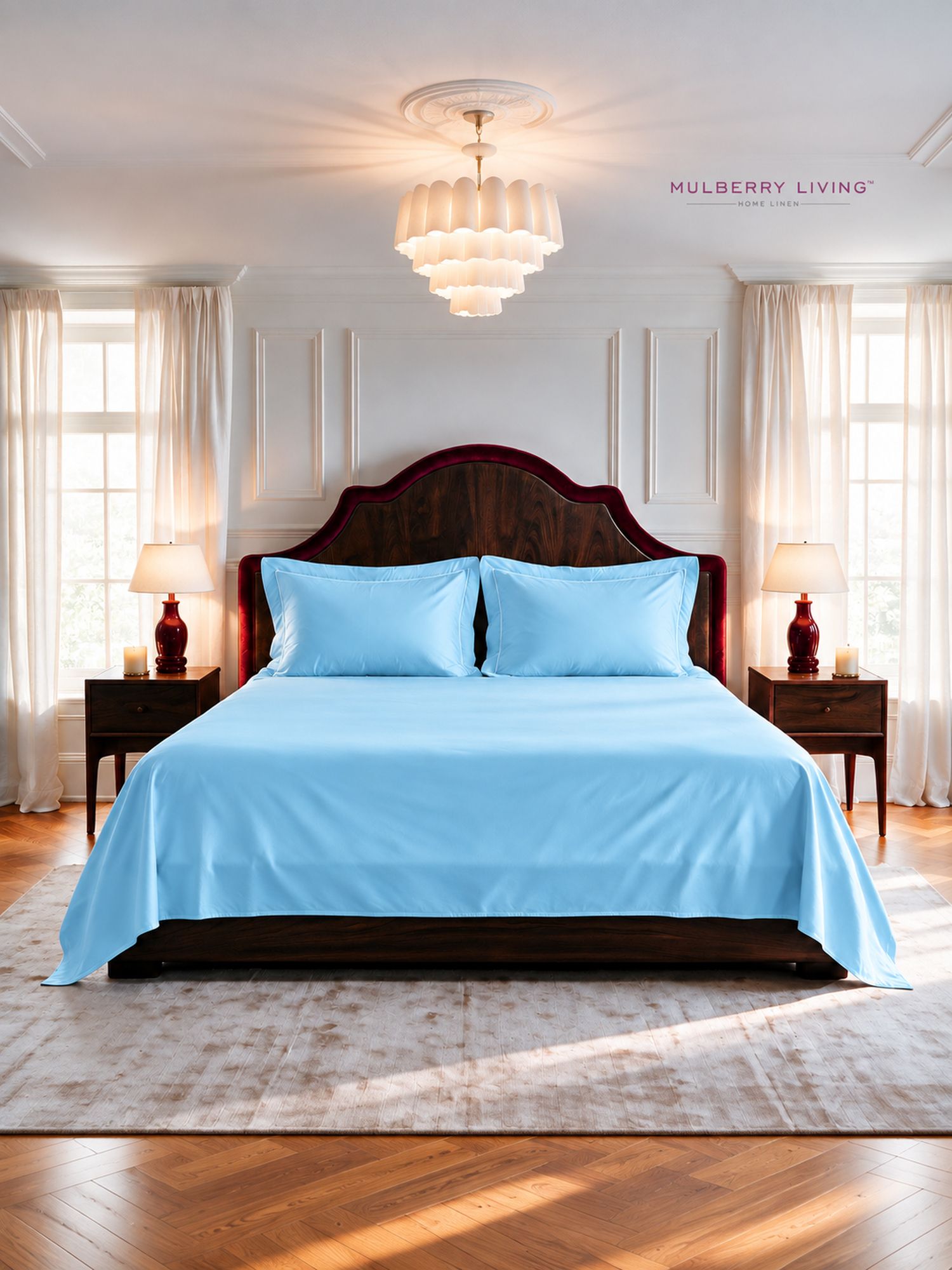 Buy Mulberry Living Serenity Solids Blue Pure Cotton 250 TC King Fine Bedsheet With 2 Pillow Covers 78 X 72 Inches -  - Home for Unisex