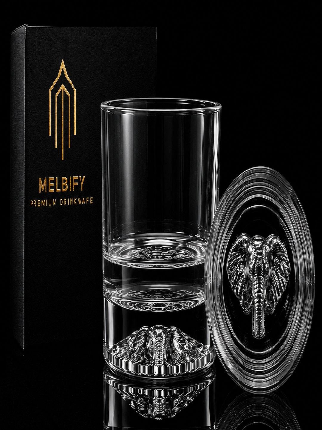 MELBIFY Transparent 2 Pieces Plain Elephant Whiskey Glass 300 ml each