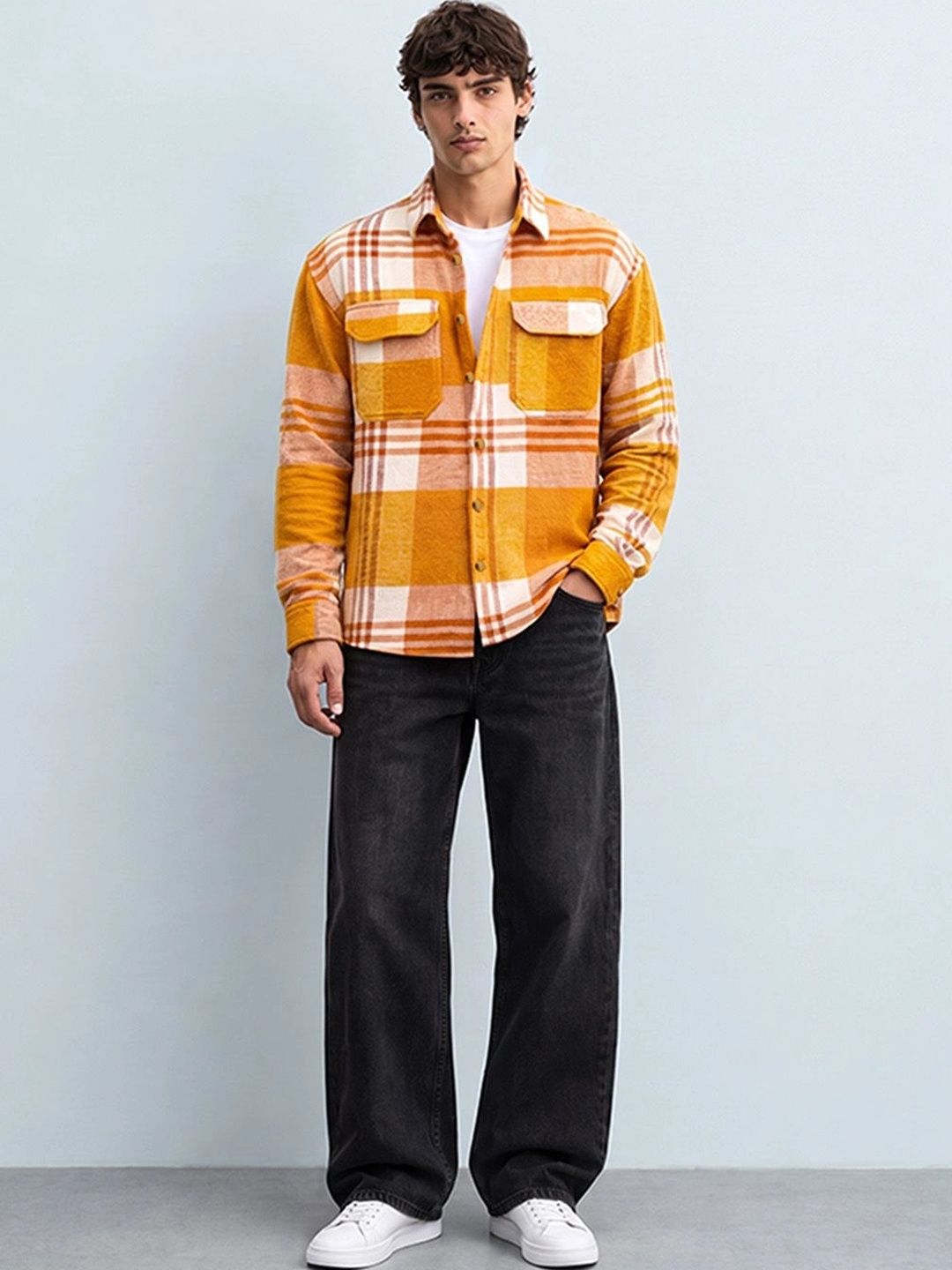 Powerlook India Slim Tartan Checks Spread Collar Oversized Casual Shirt