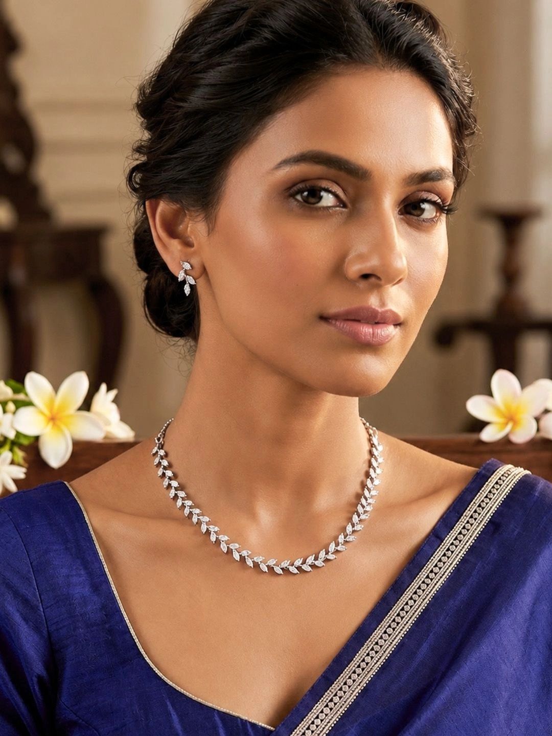Buy PRIVIU Silver Plated American Diamond Studded Necklace And Earrings -  - Accessories for Women