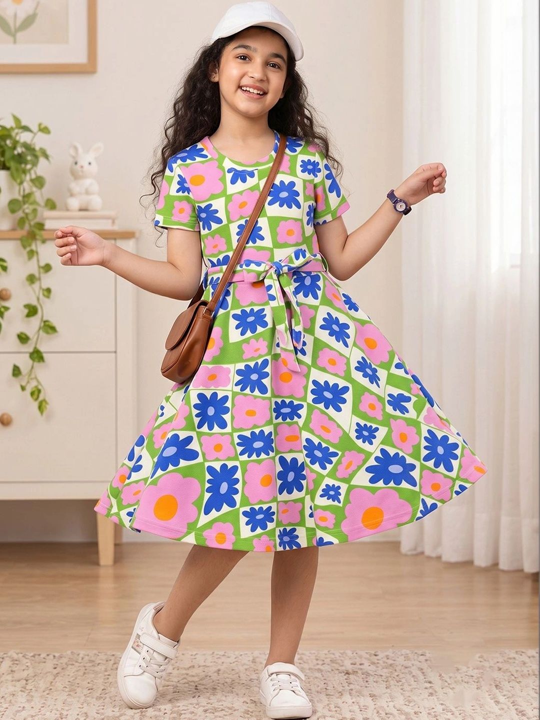 OMPAX Floral Print Fit & Flare Dress