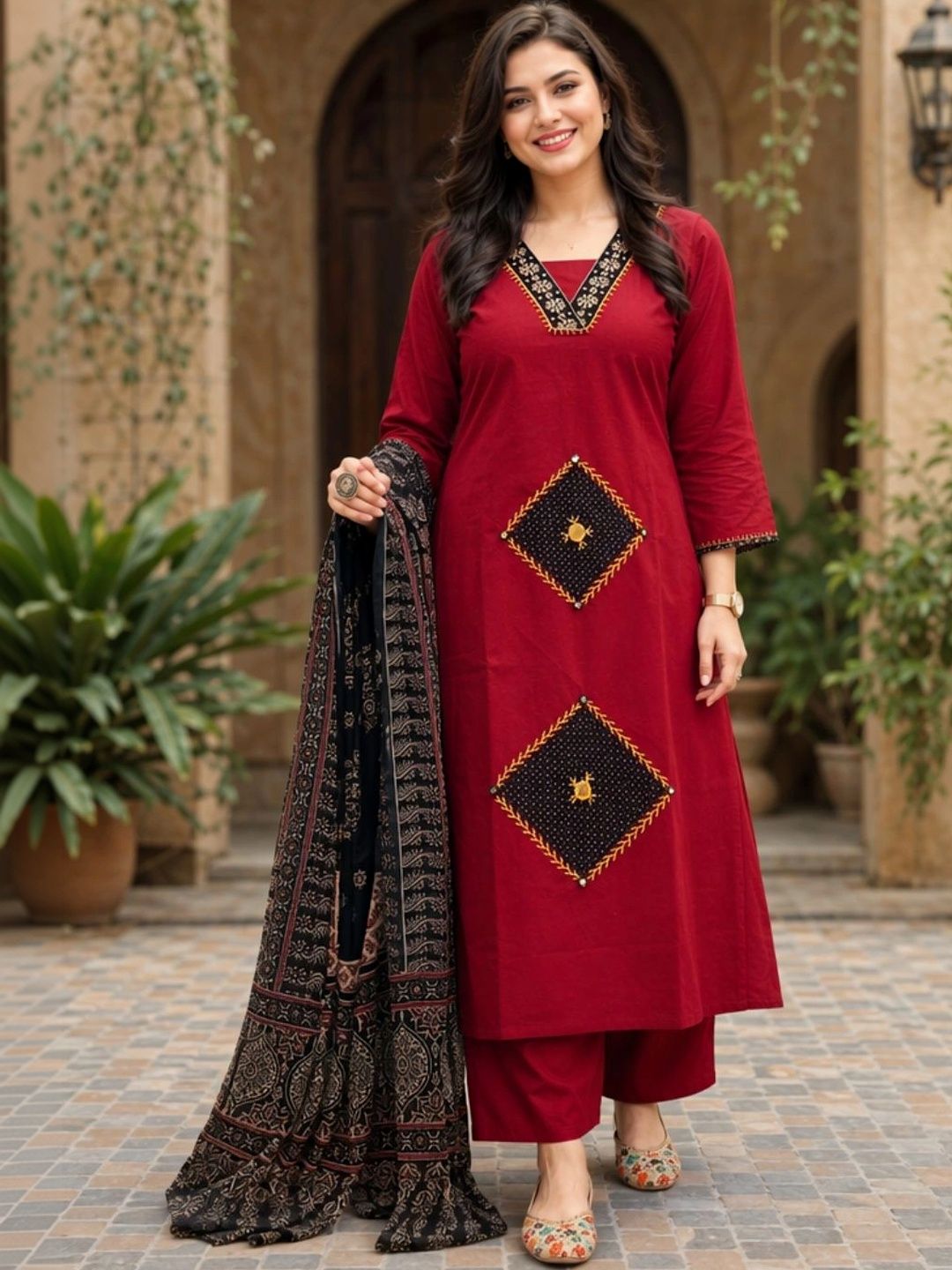 Bharvita Women Ethnic Motifs Embroidered  Mirror Work Rayon Kurta with Trousers &  Dupatta