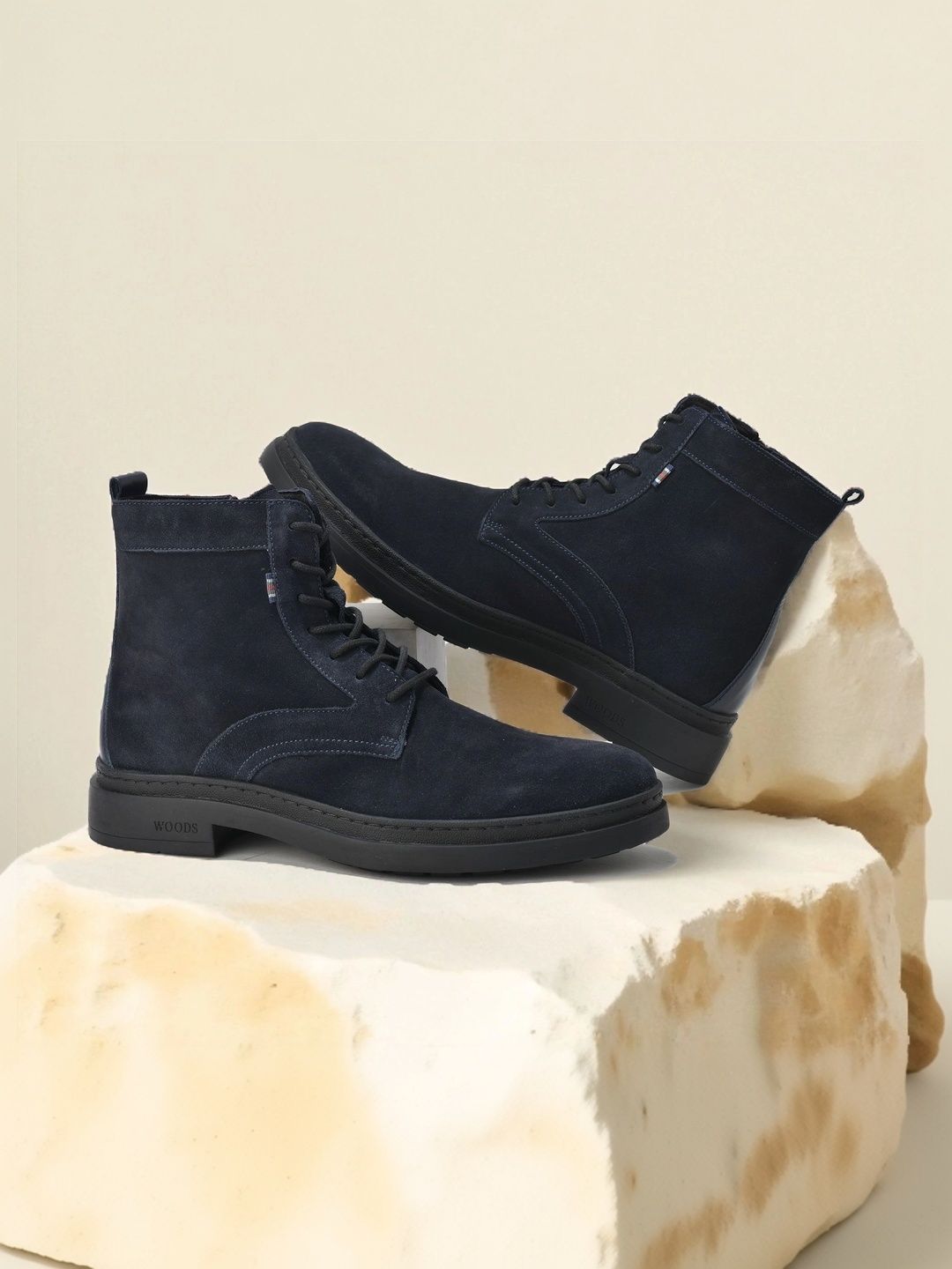 Woods Men Textured Round Toe Lace-Ups Regular Boots