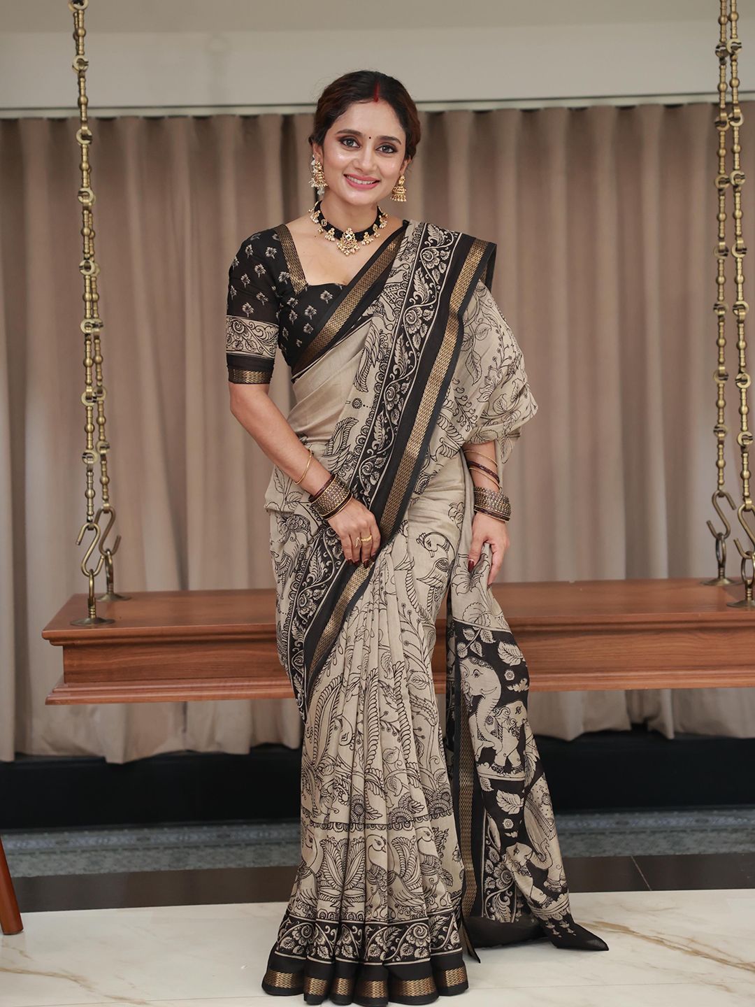Sutrani  Women Kalamkari Silk Cotton Handloom Saree