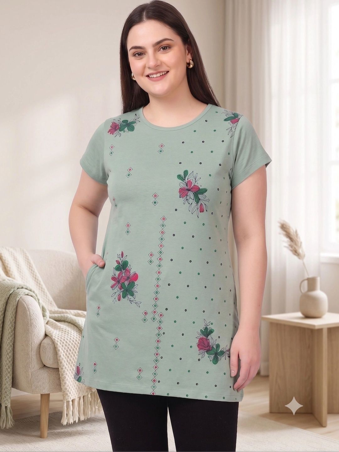 Startouch Women Floral Printed Pockets T-shirt