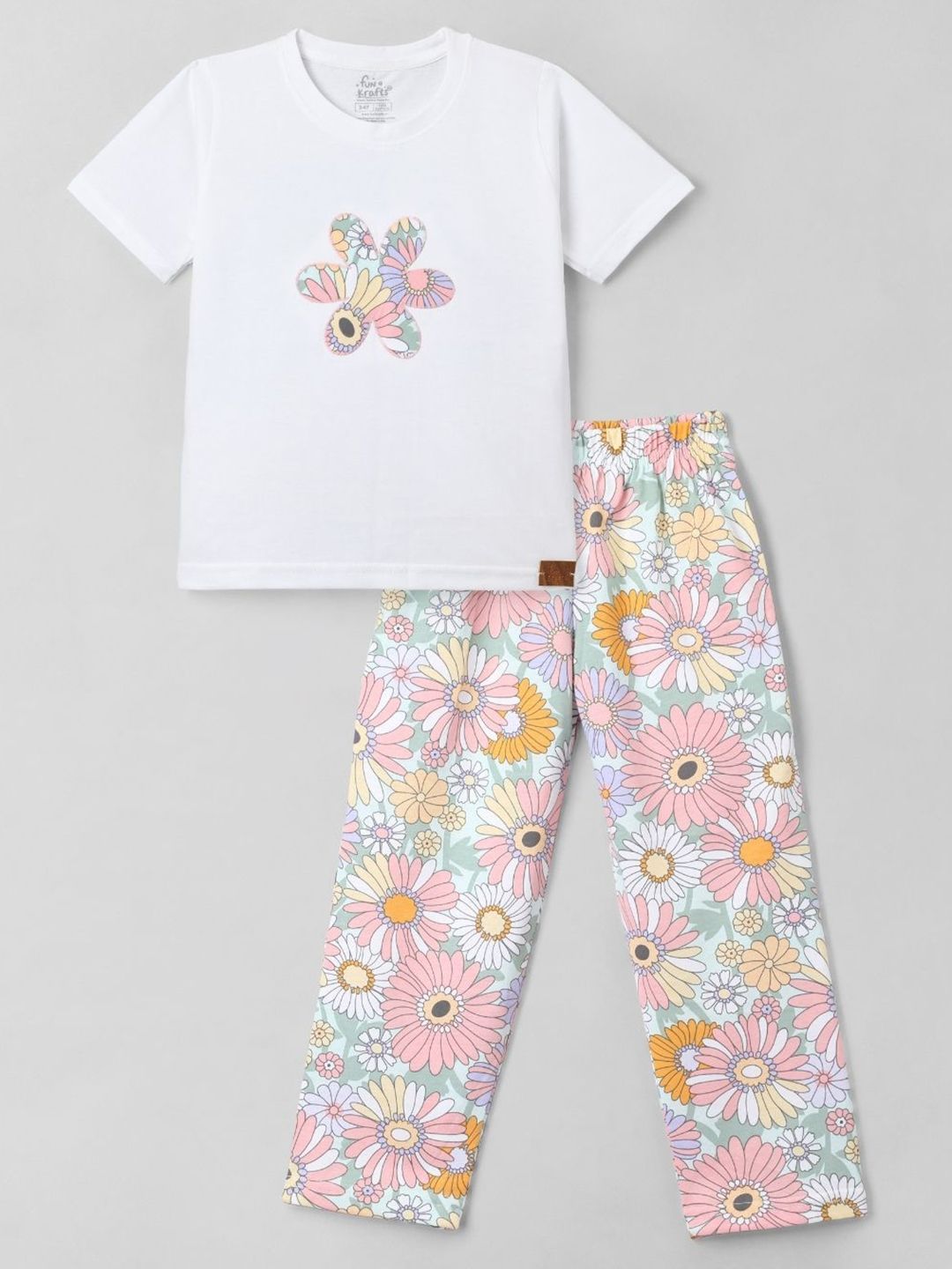 FUNKRAFTS Girls Printed Short Sleeves Pure Cotton T-shirt With Trouser
