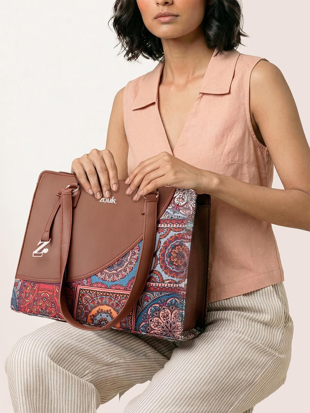 ZOUK Women Multicolor Mandala Printed Structured Tote Bag Office Handbag