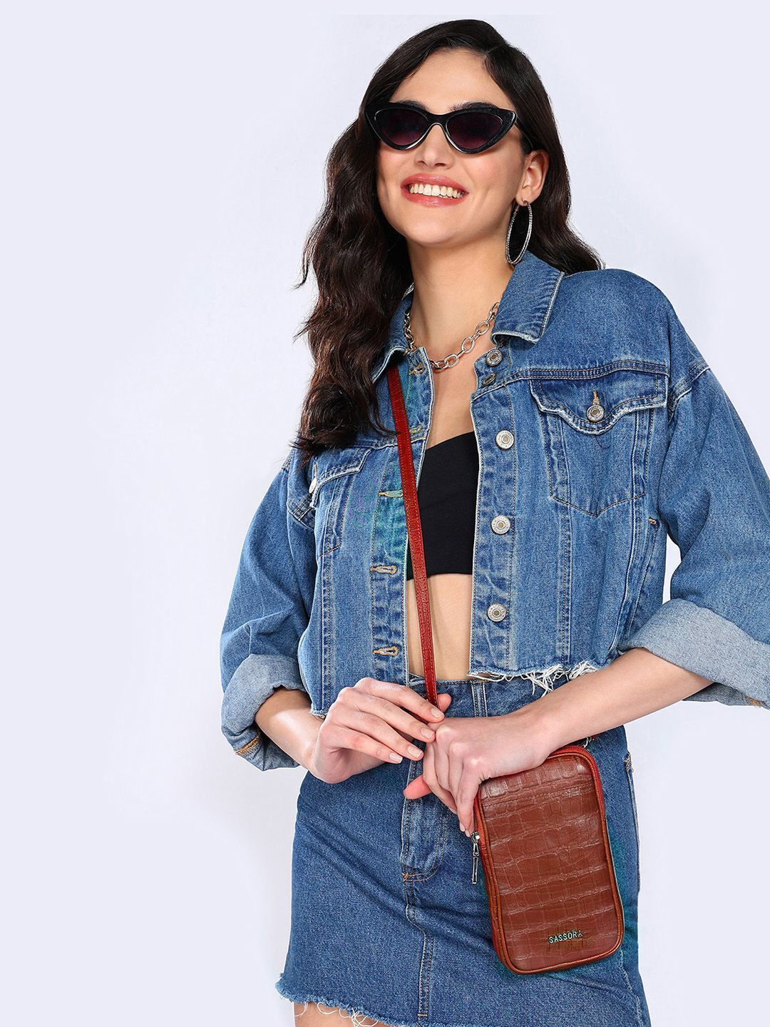 Sassora Textured Leather Crossbody Sling Bag